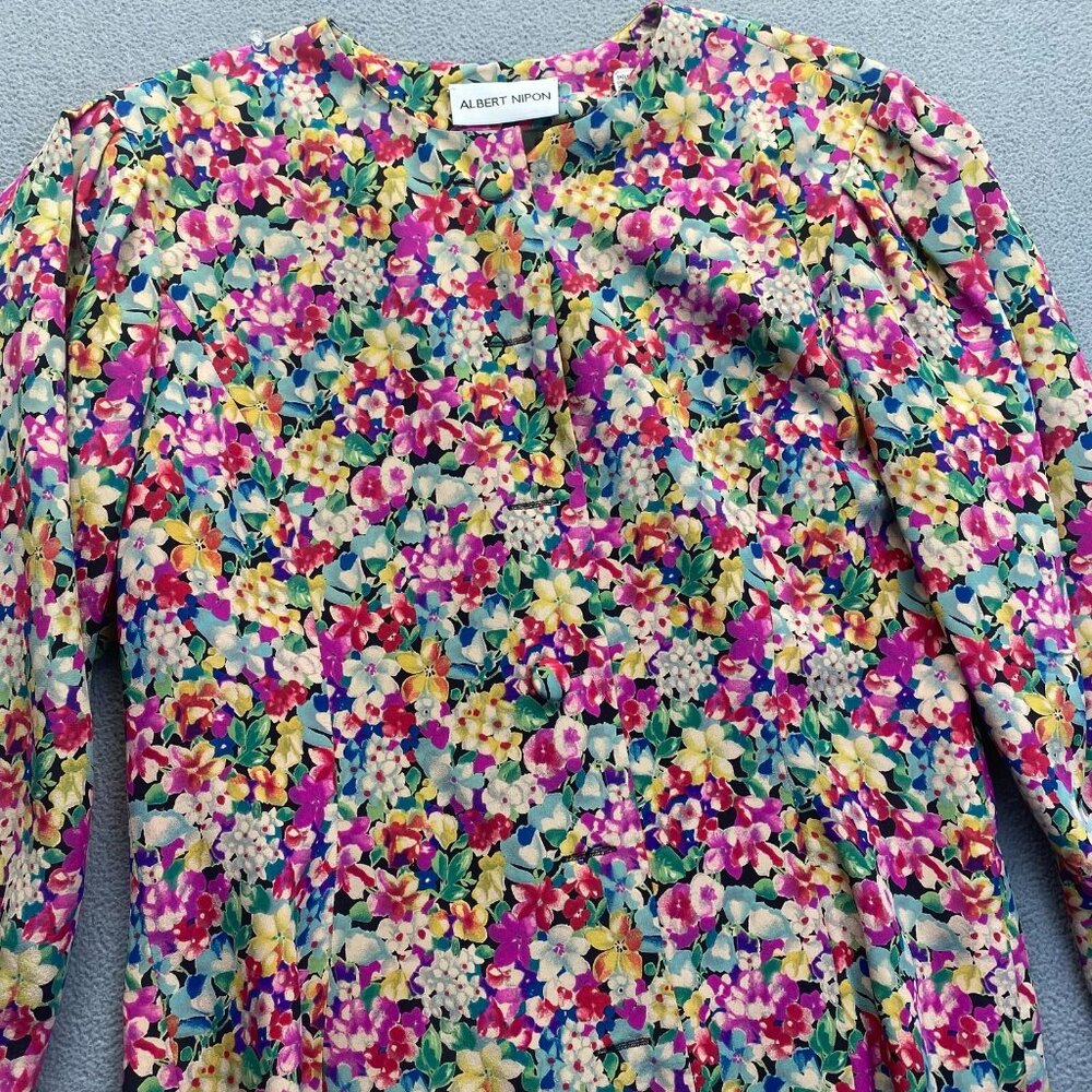 VINTAGE - Albert Nipon Floral Blazer 100% Silk,Size 14,Dry Clean - Picture 9 of 10